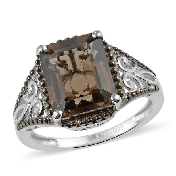 Solitaire Ring 925 Sterling Silver Cushion Smoky Quartz Jewelry for Women Size 6 Ct 4.1 